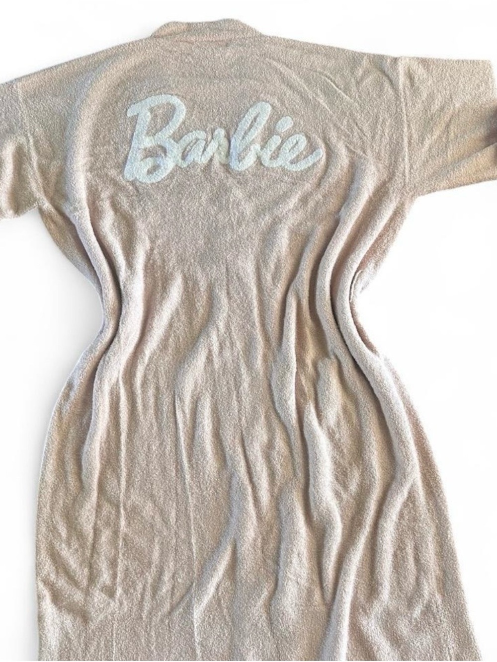 Barefoot Dreams Cream Terry Robe with White Barbie Script